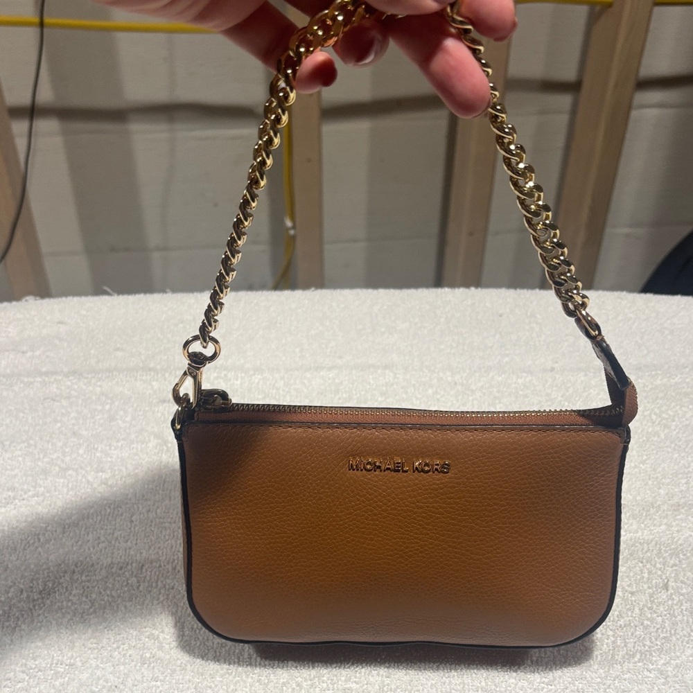 Michael Kors Tan Clutch with Gold Chain